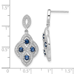 QMP1333 Brilliant Embers Sterling Silver Rhodium-plated 128 Stone Vintage Style Blue and White CZ Dangle Post Earrings