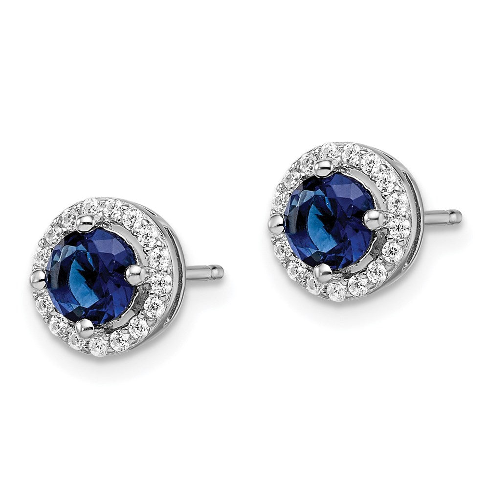 QMP1335 Brilliant Embers Sterling Silver Rhodium-plated 34 Stone White and Blue Micro Pav������������������������������������������������������ Halo CZ Post Earrings