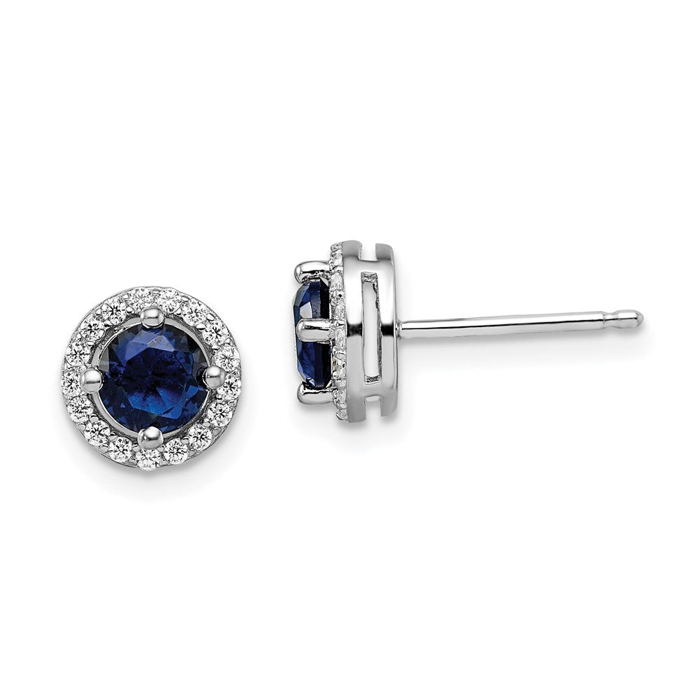 QMP1335 Brilliant Embers Sterling Silver Rhodium-plated 34 Stone White and Blue Micro Pav������������������������������������������������������ Halo CZ Post Earrings