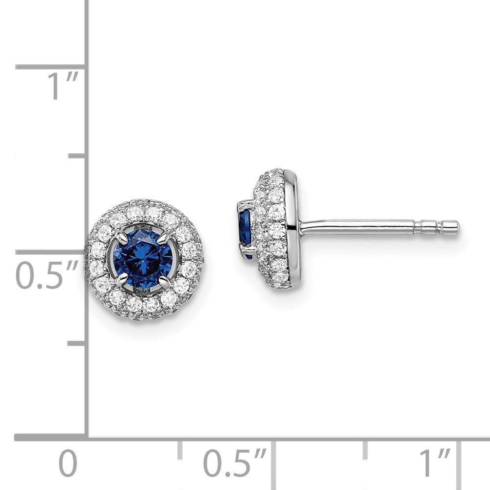 QMP1339 Brilliant Embers Sterling Silver Rhodium-plated 72 Stone Micro Pav������ Blue and White Halo CZ Circle Post Earrings