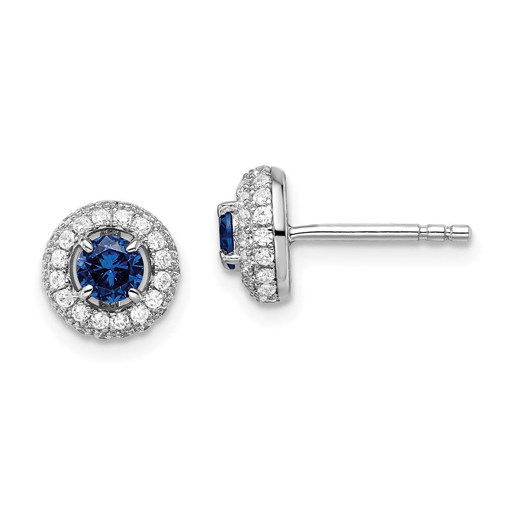QMP1339 Brilliant Embers Sterling Silver Rhodium-plated 72 Stone Micro Pav������ Blue and White Halo CZ Circle Post Earrings