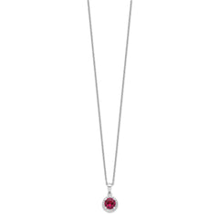 Brilliant Embers Sterling Silver Rhodium-plated 20 Stone 18 inch Red Corundum and Clear CZ Halo Necklace with 2 Inch Extender QMP1341-18