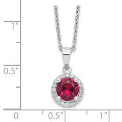Brilliant Embers Sterling Silver Rhodium-plated 20 Stone 18 inch Red Corundum and Clear CZ Halo Necklace with 2 Inch Extender QMP1341-18