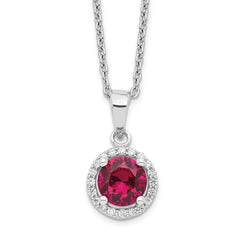 Brilliant Embers Sterling Silver Rhodium-plated 20 Stone 18 inch Red Corundum and Clear CZ Halo Necklace with 2 Inch Extender QMP1341-18