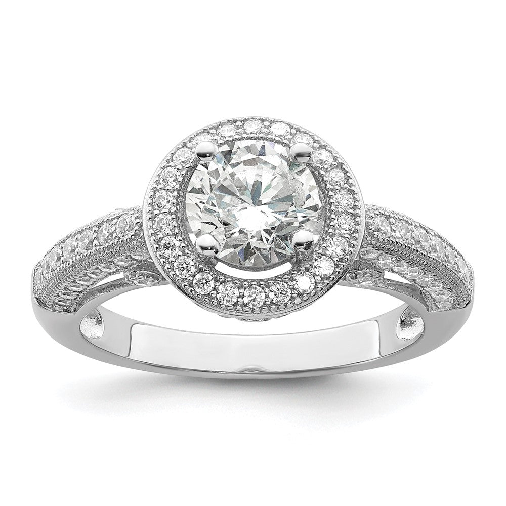 Brilliant Embers Sterling Silver Rhodium-plated 81 Stone Halo Micro Pav������������������ CZ Ring