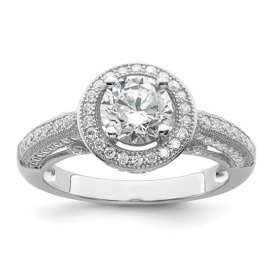 Brilliant Embers Sterling Silver Rhodium-plated 81 Stone Halo Micro Pav������������������ CZ Ring