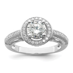 Brilliant Embers Sterling Silver Rhodium-plated 81 Stone Halo Micro Pav������������������ CZ Ring