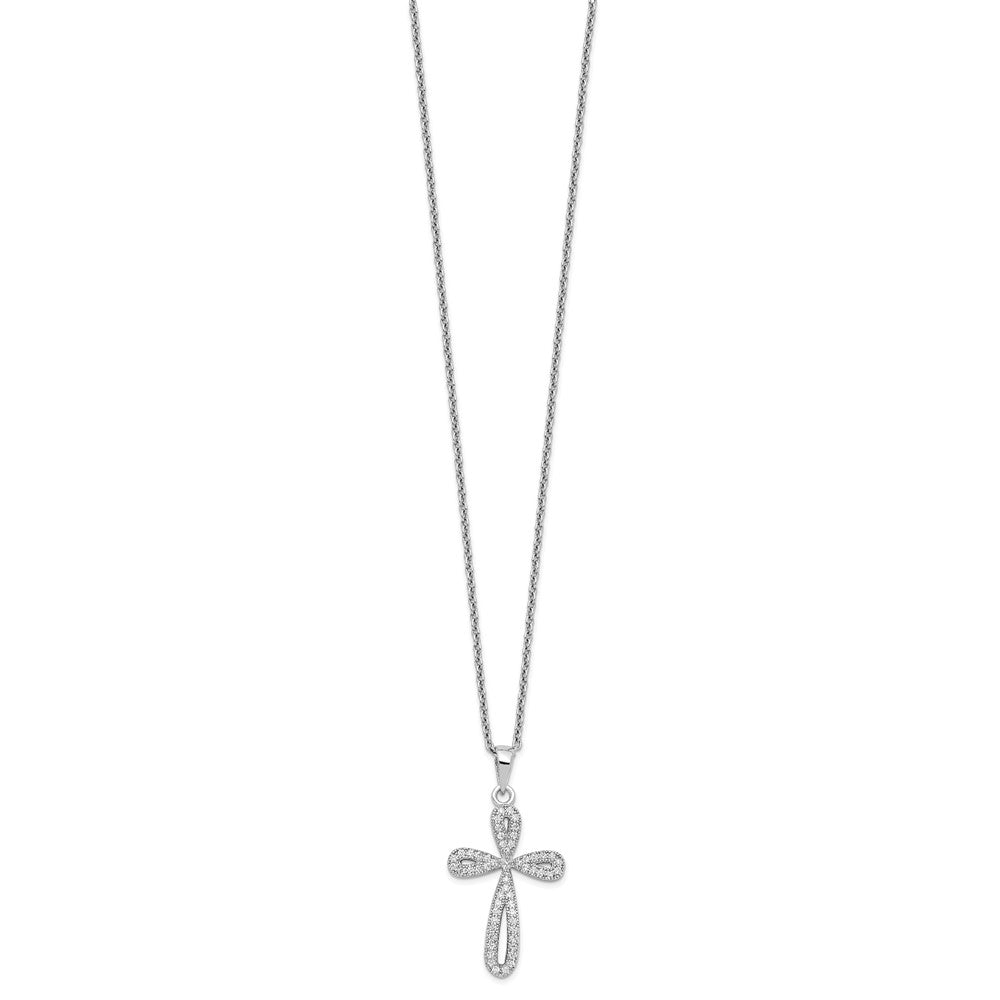 Brilliant Embers Sterling Silver Rhodium-plated 55 Stone 18 inch Micro Pav������ CZ Cross Necklace with 2 Inch Extender QMP1368-18