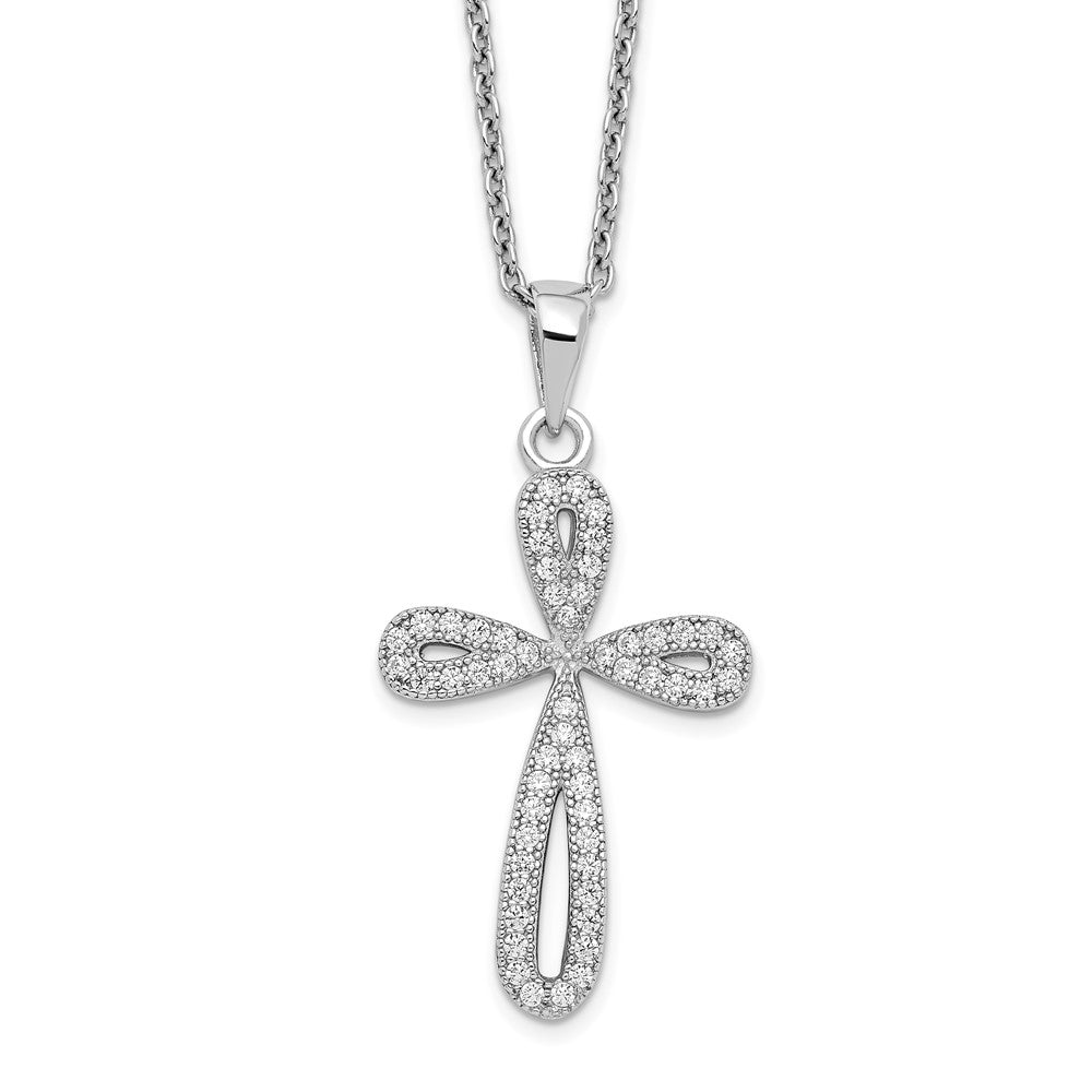 Brilliant Embers Sterling Silver Rhodium-plated 55 Stone 18 inch Micro Pav������ CZ Cross Necklace with 2 Inch Extender QMP1368-18
