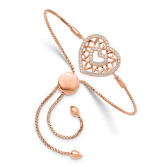 Brilliant Embers Sterling Silver Rose-tone Flash Rose Gold-plated 60 Stone Filigree CZ Heart Adjustable Bracelet QMP1388