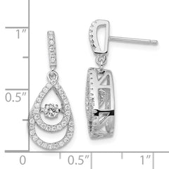 QMP1398 Brilliant Embers Sterling Silver Rhodium-plated 82 Stone CZ Moving Center Pear Shaped Vibrant CZ with Micro Pav������ CZ Dangle Post Earrings