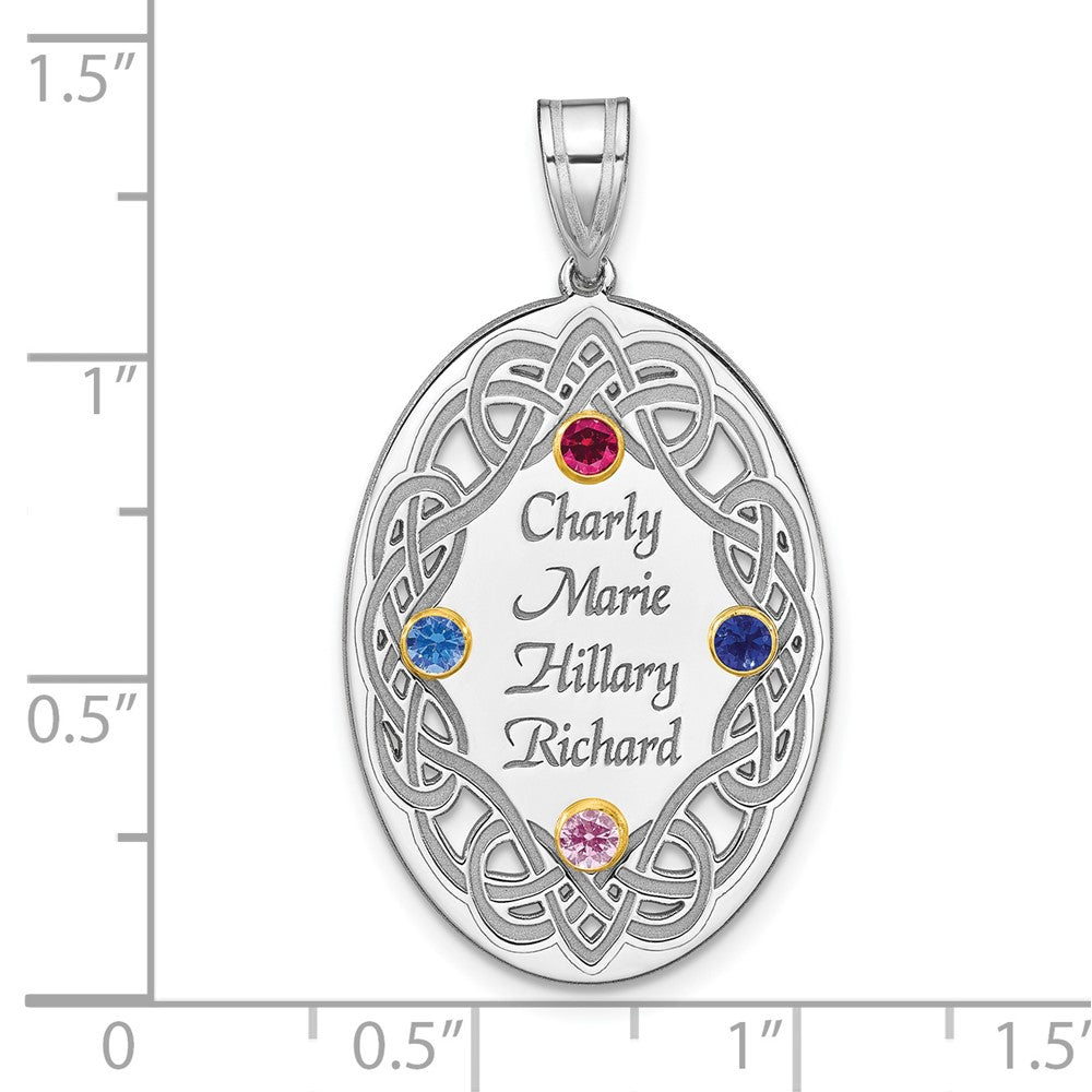 Sterling Silver Rhodium-plated/14k Bezel Crystal Family Pendant QMP13_4G