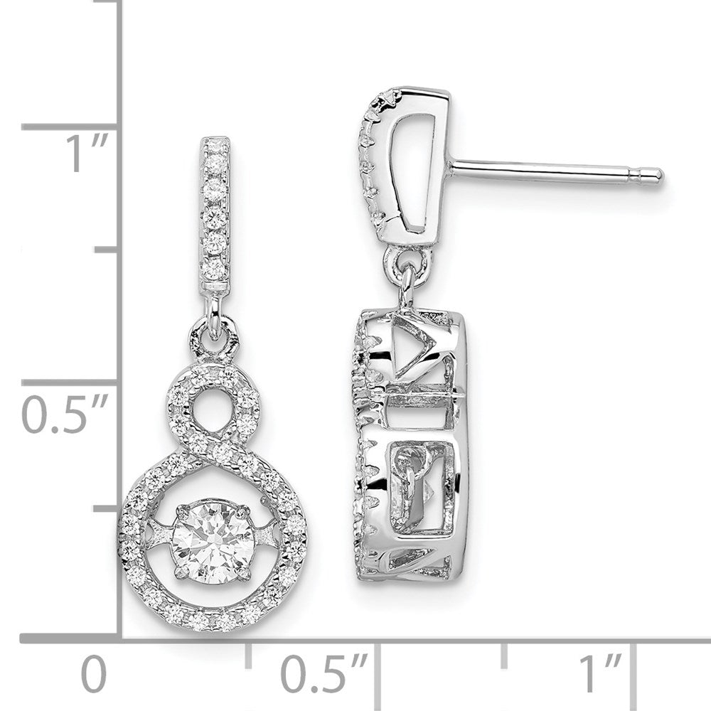 QMP1401 Brilliant Embers Sterling Silver Rhodium-plated 66 Stone CZ Moving Center Vibrant CZ with Micro Pav������ CZ Infinity Dangle Post Earrings
