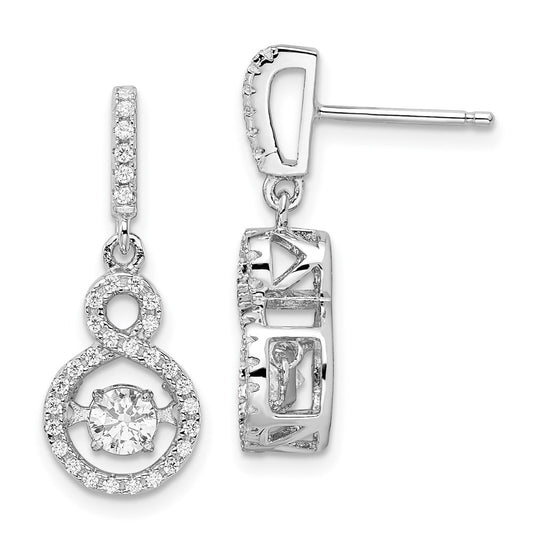 QMP1401 Brilliant Embers Sterling Silver Rhodium-plated 66 Stone CZ Moving Center Vibrant CZ with Micro Pav������ CZ Infinity Dangle Post Earrings