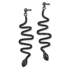 QMP1459 Brilliant Embers Sterling Silver Rhodium-plated 170 Stone Green and Black Spinel Snake Post Dangle Earrings