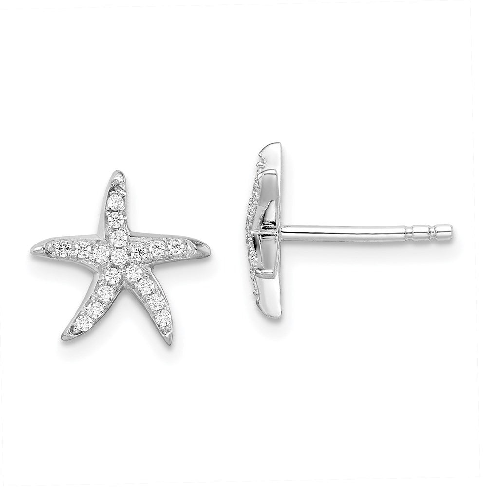 QMP1464 Brilliant Embers Sterling Silver Rhodium-plated 336 Stone Micro Pav������ CZ Starfish Post Earrings