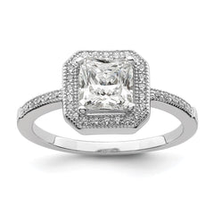Brilliant Embers Sterling Silver Rhodium-plated 37 Stone Halo Micro Pav������������������ CZ Ring