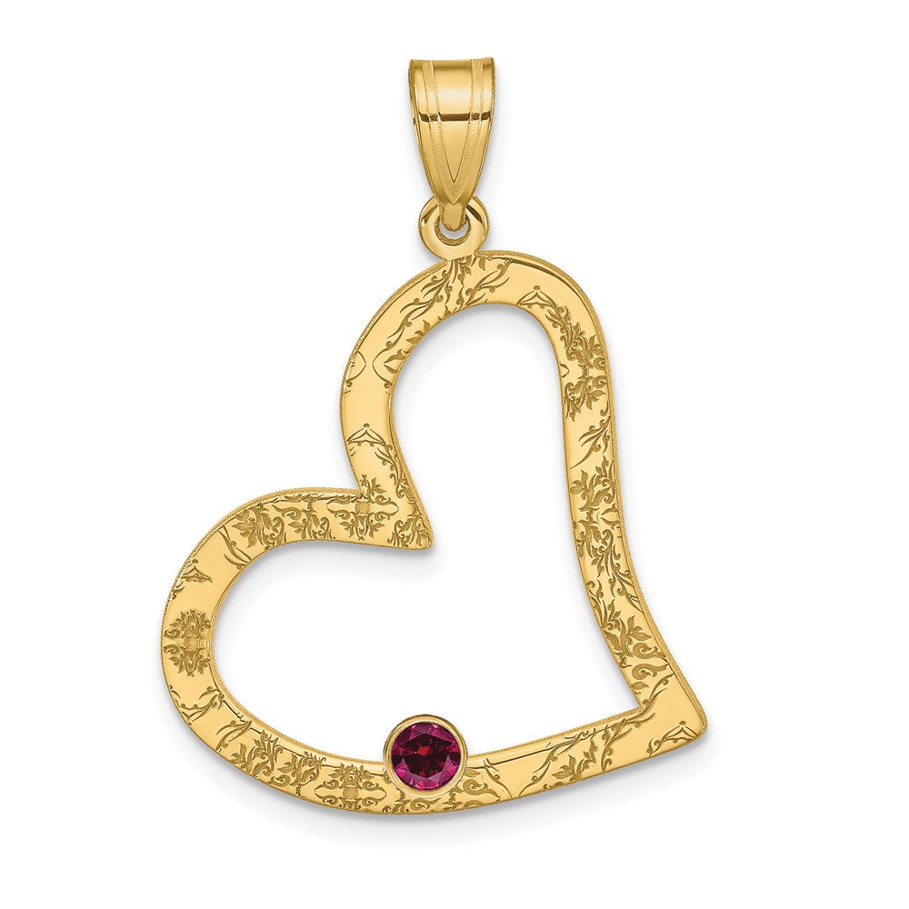 SS/Rhod-plated 1 Birthstone Heart with 14k Bezel Family Pendant QMP2_1GP--6