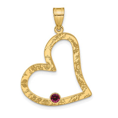 SS/Rhod-plated 1 Birthstone Heart with 14k Bezel Family Pendant QMP2_1GP--6