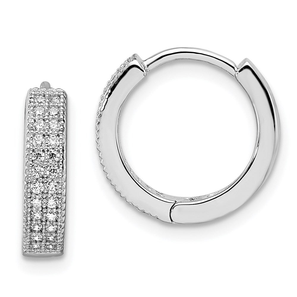 QMP316 Brilliant Embers Sterling Silver Rhodium-plated 48 Stone Micro Pav������������������������������������������������������ CZ Hinged Hoop Earrings