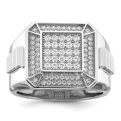 Brilliant Embers Sterling Silver Rhodium-plated 89 Stone Micro Pav������������������ CZ Polished Men's Ring