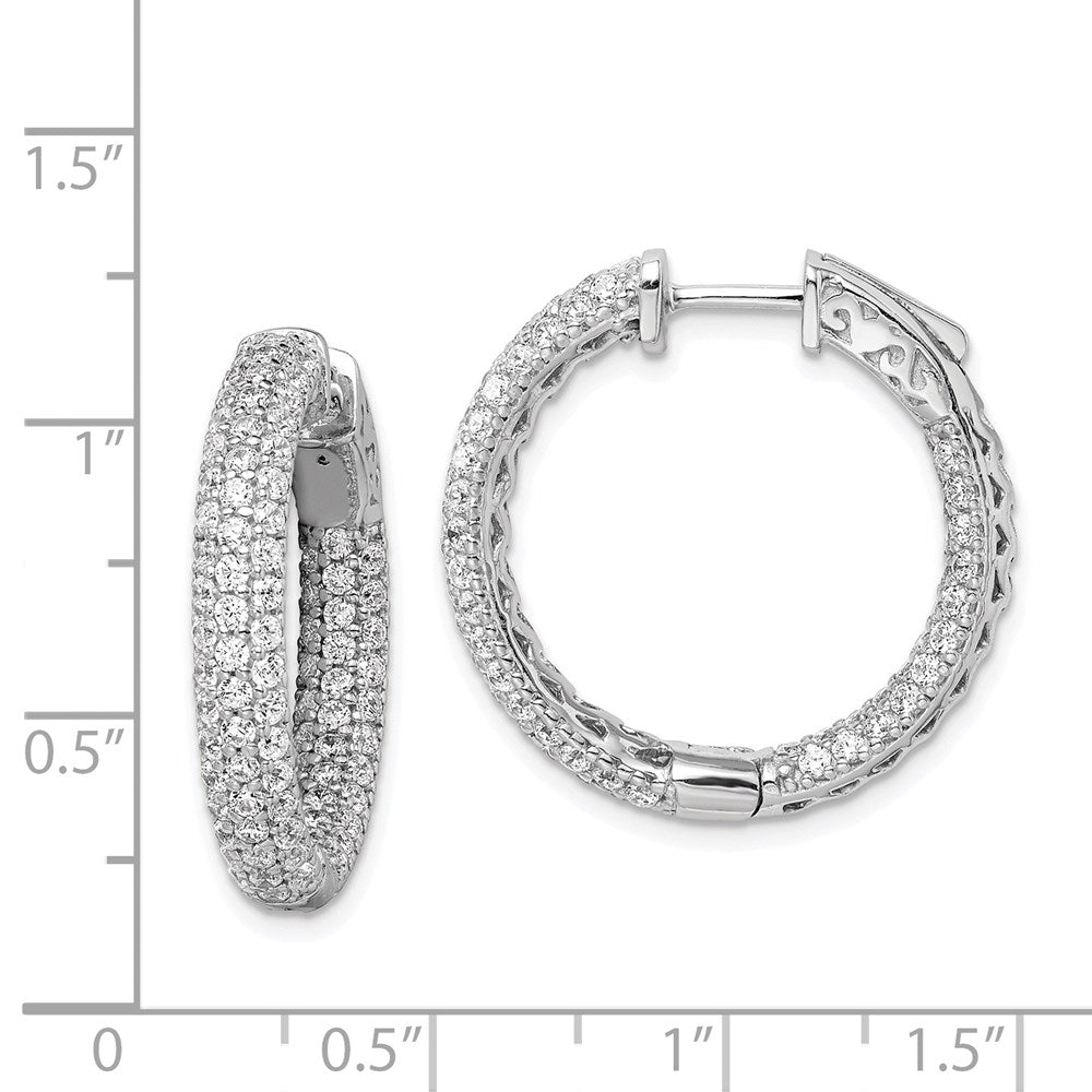 QMP323 Sterling Shimmer Sterling Silver Rhodium-plated 178 Stone Pav������ 1.5mm CZ In and Out Round Hinged Hoop Earrings