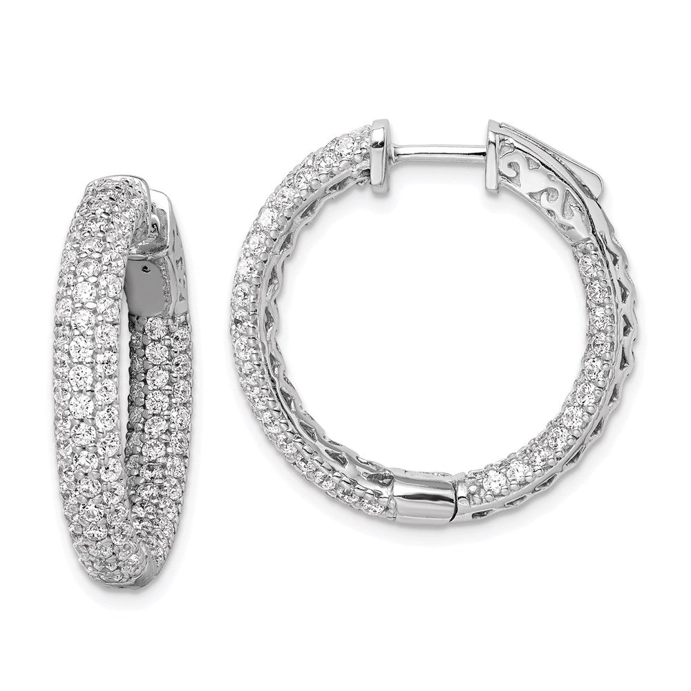 QMP323 Sterling Shimmer Sterling Silver Rhodium-plated 178 Stone Pav������ 1.5mm CZ In and Out Round Hinged Hoop Earrings