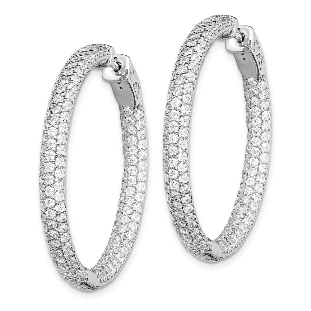 QMP324 Sterling Shimmer Sterling Silver Rhodium-plated 304 Stone Pav������ 1.5mm CZ In and Out Round Hinged Hoop Earrings