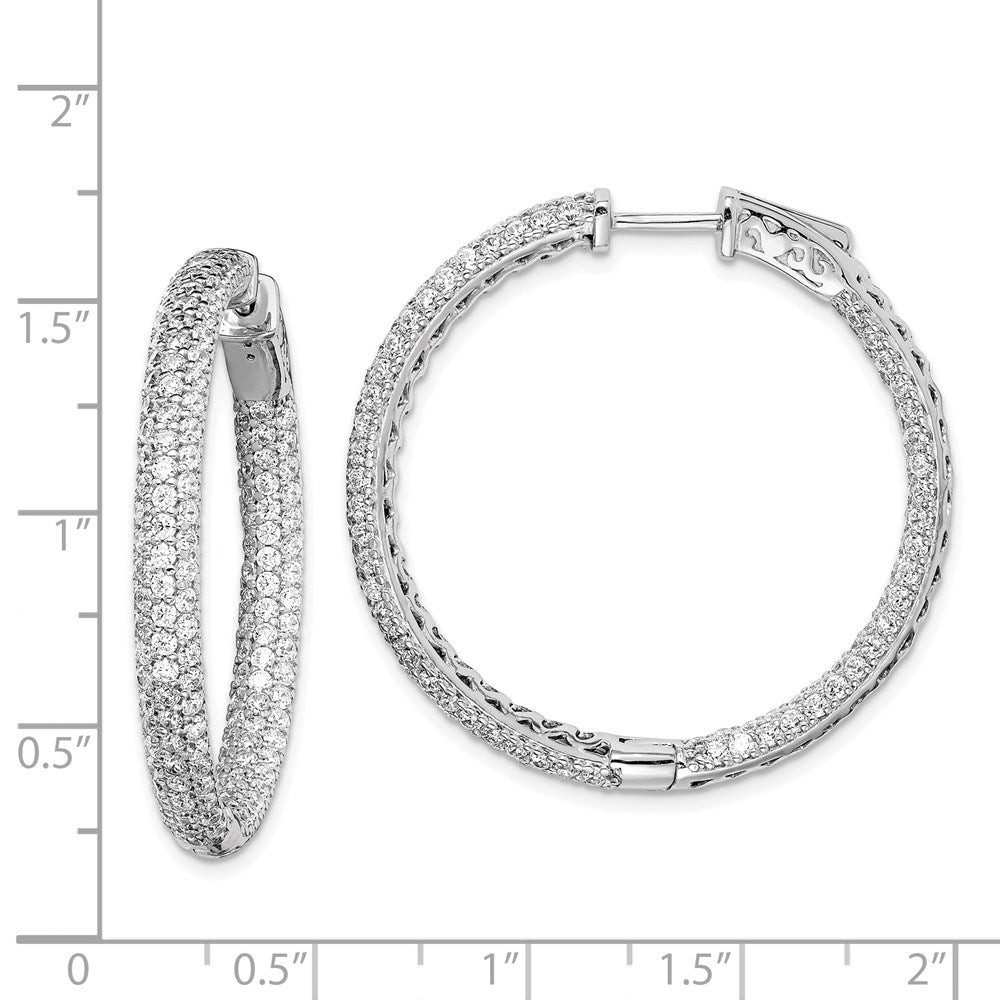 QMP324 Sterling Shimmer Sterling Silver Rhodium-plated 304 Stone Pav������ 1.5mm CZ In and Out Round Hinged Hoop Earrings