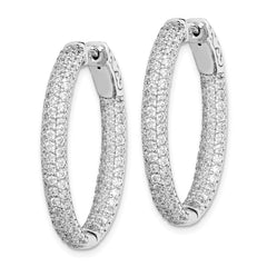 QMP326 Sterling Shimmer Sterling Silver Rhodium-plated 208 Stone Pav������ 1.5mm CZ In and Out Oval Hinged Hoop Earrings