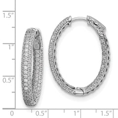 QMP326 Sterling Shimmer Sterling Silver Rhodium-plated 208 Stone Pav������ 1.5mm CZ In and Out Oval Hinged Hoop Earrings