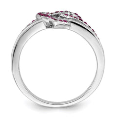 Brilliant Embers Sterling Silver Rhodium-plated 41 Stone Micro Pav������������������ Red and White CZ Heart Ring