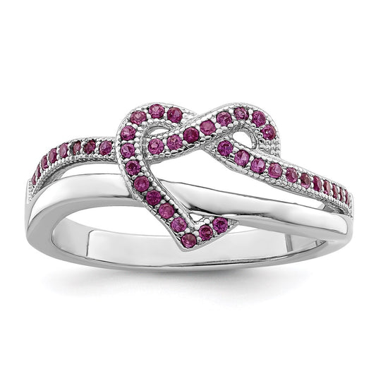Brilliant Embers Sterling Silver Rhodium-plated 41 Stone Micro Pav������������������������������������������������������ Red and White CZ Heart Ring