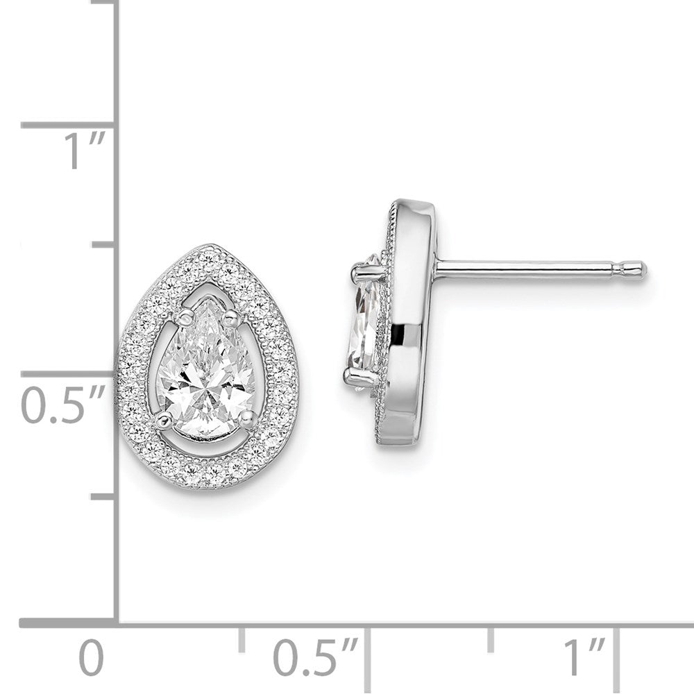 QMP387 Brilliant Embers Sterling Silver Rhodium-plated 52 Stone Pear Halo Micro Pav������ CZ Teardrop Post Earrings