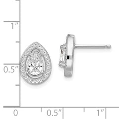 QMP387 Brilliant Embers Sterling Silver Rhodium-plated 52 Stone Pear Halo Micro Pav������ CZ Teardrop Post Earrings