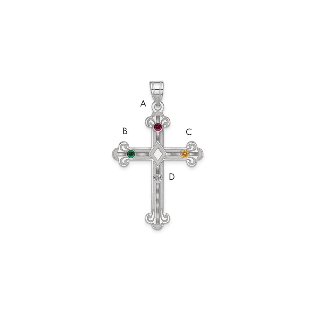 Sterling Silver Rh-plt Crystal Family Cross Pendant QMP3_4SS--6
