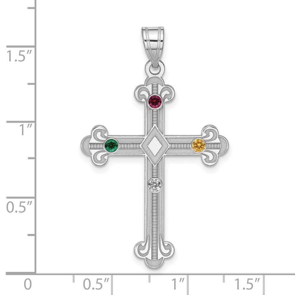 Sterling Silver Rh-plt Crystal Family Cross Pendant QMP3_4SS--6
