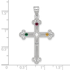 Sterling Silver Rh-plt Crystal Family Cross Pendant QMP3_4SS--6