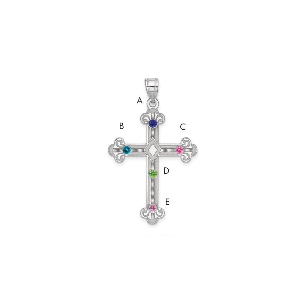 Sterling Silver Rh-plt Crystal Family Cross Pendant QMP3_5SS--6