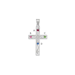 Sterling Silver Rh-plt Crystal Family Cross Pendant QMP4_4SS--6