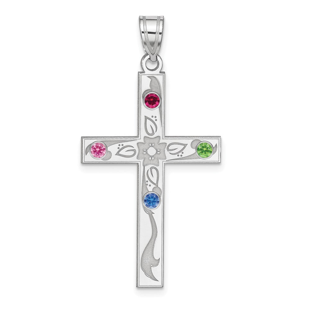 Sterling Silver Rh-plt Crystal Family Cross Pendant QMP4_4SS--6
