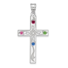 Sterling Silver Rh-plt Crystal Family Cross Pendant QMP4_4SS--6