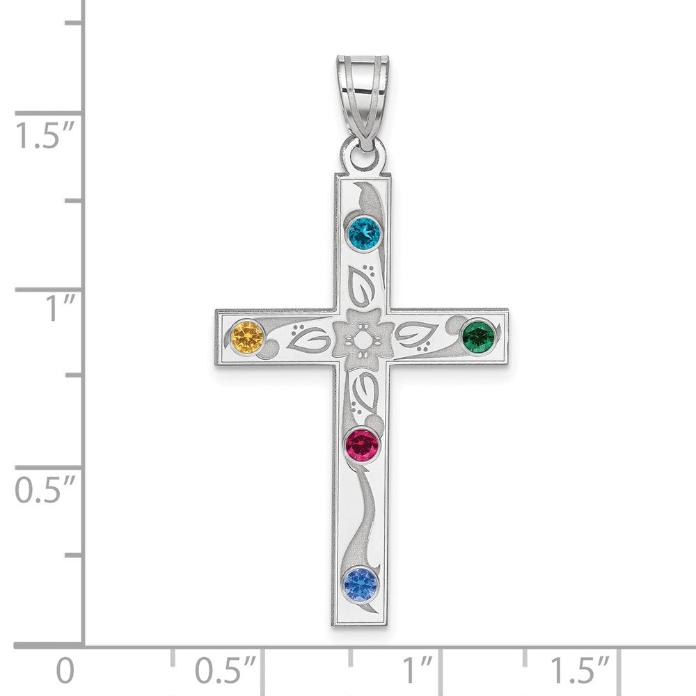 Sterling Silver Rh-plt Crystal Family Cross Pendant QMP4_5SS--6