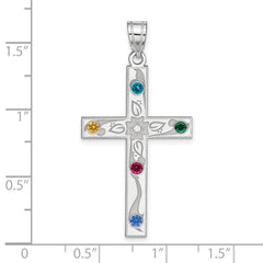 Sterling Silver Rh-plt Crystal Family Cross Pendant QMP4_5SS--6