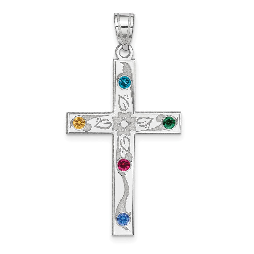 Sterling Silver Rh-plt Crystal Family Cross Pendant QMP4_5SS--6