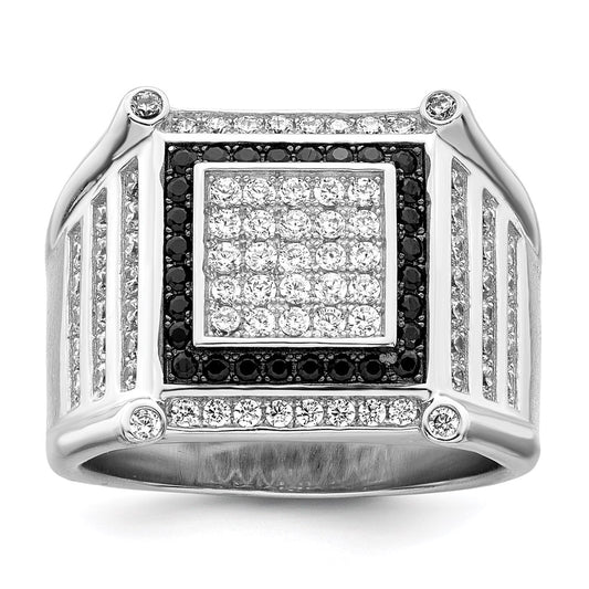 Brilliant Embers Sterling Silver Rhodium-plated 113 Stone Micro Pav������������������ CZ Black and White Men's Ring