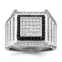 Brilliant Embers Sterling Silver Rhodium-plated 113 Stone Micro Pav������������������ CZ Black and White Men's Ring