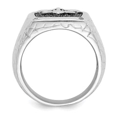 Brilliant Embers Sterling Silver Rhodium-plated 62 Stone Black Micro Pav������������������ CZ Fleur De Lis Men's Ring