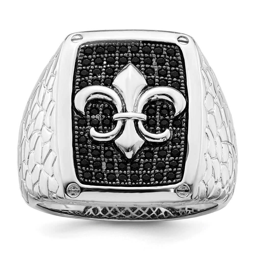 Brilliant Embers Sterling Silver Rhodium-plated 62 Stone Black Micro Pav������������������ CZ Fleur De Lis Men's Ring