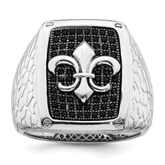 Brilliant Embers Sterling Silver Rhodium-plated 62 Stone Black Micro Pav������������������ CZ Fleur De Lis Men's Ring